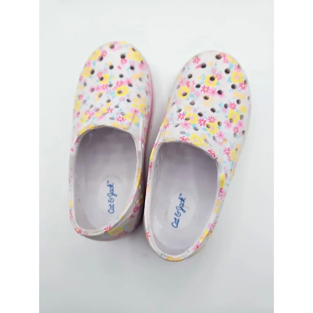 Cat & Jack Girls Floral Clogs Slip On Shoes Size 8 Toddler Pink White